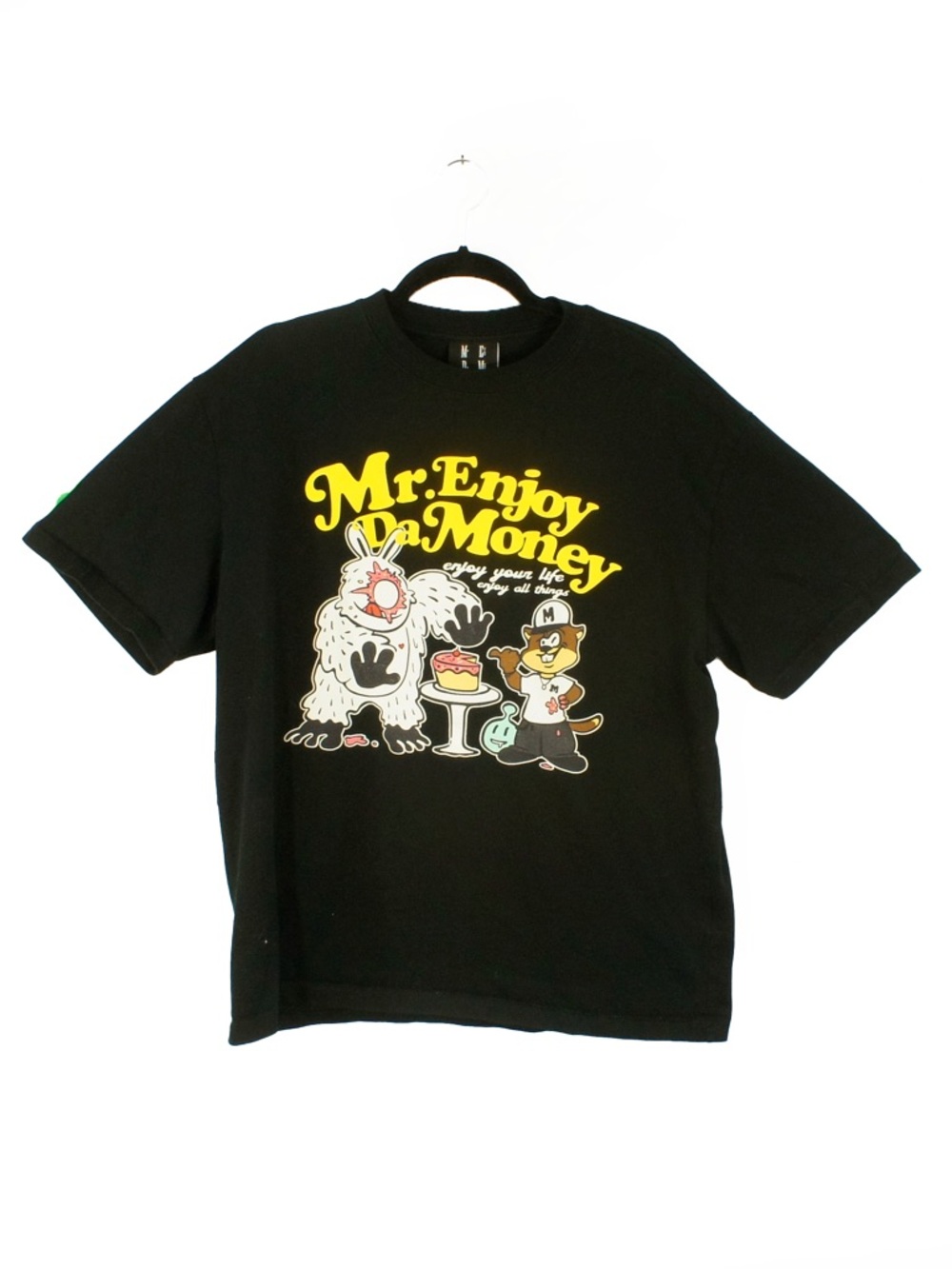MEDM Mr. Enjoy Da Money Cartoon Graffiti Graphic Black Short Sleeve Shirt